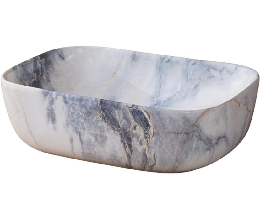 Image of REMOTION Designer Glossy Finish Table Top Ceramic Wash Basin Vessel Sink with Slim Rim |Collapsible Wash Basin | Vessel Sinks For Bathrooms (White-Grey Wash Basin- Glossy, 18 x 13 x 5.5 Inch)
