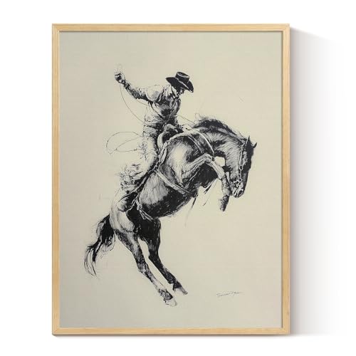 ARPEOTCY Small Framed Canvas Wall Art, 12x16in, Vintage Sketch Cowboy