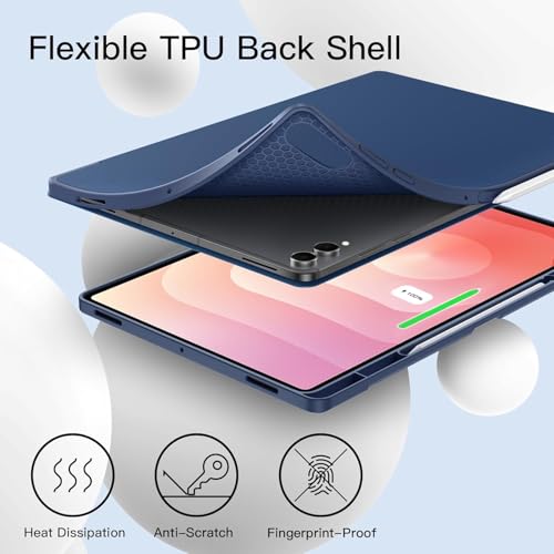 Image of TechTrendz Smart Trifold Flip Case for Samsung Galaxy Tab S11 Ultra 14.6 inch[SM-X930, SM-X936B] Support S Pen Magnetic Attachment Shockproof Stand Flip Cover Compatible for S11 Ultra (Navy Blue)