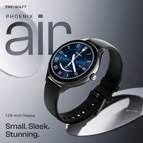 Image of Fire-Boltt Phoenix Air Smart Watch 1.26 inch Round Display, Rotating Button, Wireless Charging, Ultra Lightweight Metal Body, Bluetooth Calling, Smartwatch with Silicone & Mesh Steel Straps Carbon Black