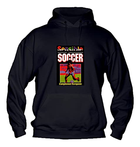  Felpa Uomo con Cappuccio Basic Top qualità Top vestibilità - Sensible Soccer CAMPEONES EUROPEOS - Divertente Humor Made in Italy (Nero, XL)