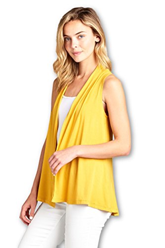 Women's Sleeveless Extra Soft Viscose Made from Bamboo Layering Casual Cardigan Vest - Made in USA (Medium, Mustard) - Thumbnail 3