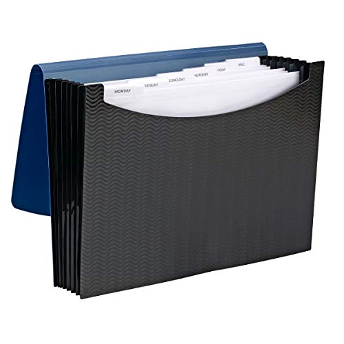 Smead Poly Expanding File, 6 Dividers, Flap And Cord Closure, Letter Size, Wave Pattern Blue/Black (70872) #TOP3