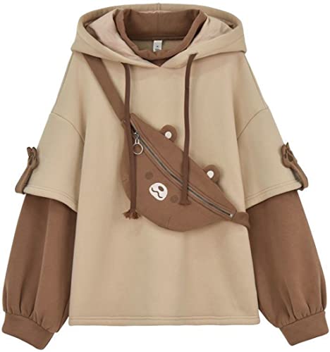 YINGKE Mujer Oso Anime Sudadera con Capucha Cuello Redondo Niña