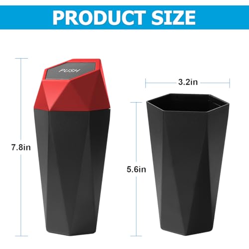 Image of Mandark Car Trash Can with Lid, Diamond Design Small Vehicle Automatic Portable Garbage Bin, Leakproof Automotive Interior Dustbin for Kitchen Home Office, Universal for SUV, Truck, RV (Red)