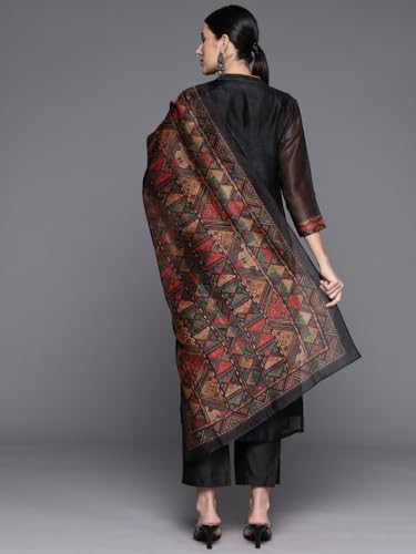 Image of Varanga Women Printed Straight Kurta Set with Dupatta | Chanderi | Round Neck | 3 /4 Sleeve | Calf Length |Casual & Effortlessly Chic Wear