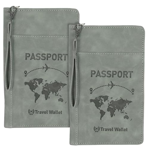 Image of Storite 2Pk RFID Blocking PU Leather Travel Passport Holder,23x14x3 Cm Grey | Cover Case, Travel Wallet, Document Organiser, Removable Hand Strap, For Men & Women