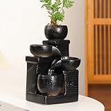 Outdoor and Indoor Ceramic Tabletop Desktop Fountain waterfeature Waterfall Home and Office Decoration (Black A198)