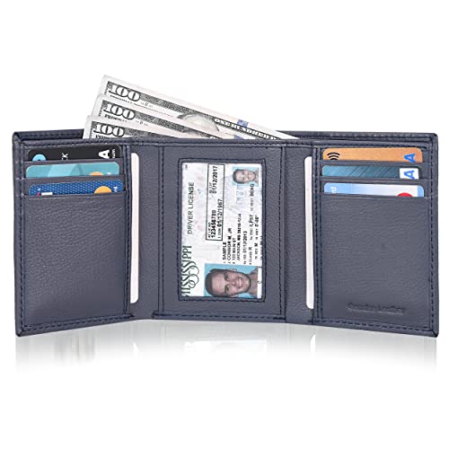 Image of Tri fold Leather Wallet for Men with RFID | Slim Wallets for Men with 1 ID and 6 Credit card slots | Front Pocket Minimalist
