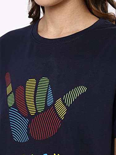Image of Bewakoof Women's Typography 100% Cotton T-Shirt - Boyfriend Fit, Round Neck, Half Sleeves
