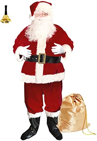 ADOMI Santa Claus Costume for Men Adults Santa Suit 11pcs Red Velvet Deluxe Christmas Clause Outfit Cosplay Holiday Set XL