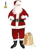 ADOMI Santa Claus Costume for Men Adults Santa Suit 11pcs Red Velvet Deluxe Christmas Clause Outfit