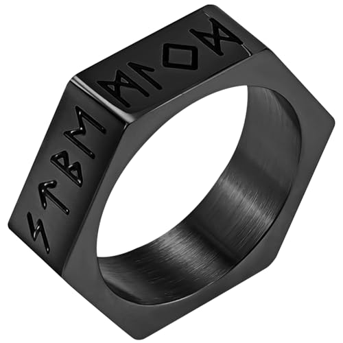 JewelryWe Anillo vikingo hexágono para hombre, de acero inoxidable, para hombre, runas nórdicas, anillo giratorio, geométrico, hexágono, anillo de dedo, punk, hip hop, biker banda, armulete, regalo