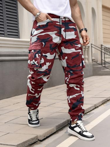 WDIRARA Men's Camo Print Drawstring High Waist Cargo Pants Streetwear Joggers with Pockets3