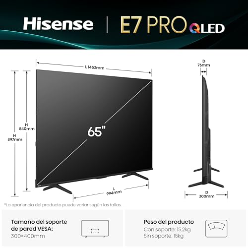 Miniatura 2 de Hisense 65E7Q Pro - QLED Smart TV, Gaming TV, Modo Juego Pro 144Hz, AMD Freesync Premium Pro, Dolby Vision IQ + Dolby Atmos, Hi-Concerto, Procesador Hi-View Engine