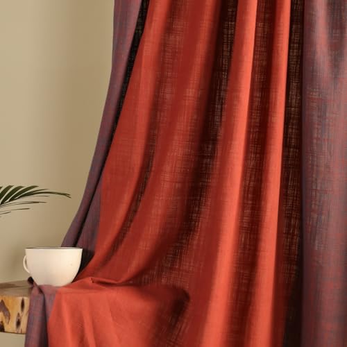 Image of Peepul Tree Solid Woven Cotton Door Curtain in Brick Red | 7 ft | Pack of 1 | Woven in Pure Cotton | Back Loop | 60% Light Blocking | Semi Blackout | Fine Breathable Drapes | Chintz Collection