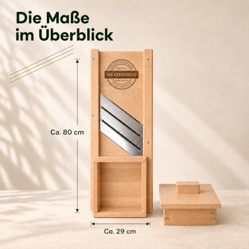Foto von MS-Steinzeug Krauthobel aus Holz 80x29 cm, 3 Edelstahlmesser, Fingerschutz