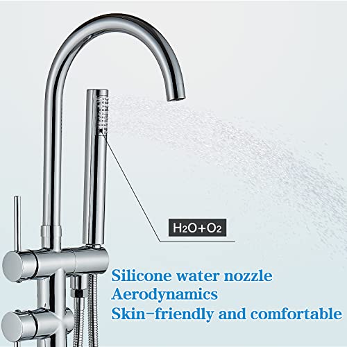 Yagatap Freestanding Bathtub Faucet Floor Mount Tub Filler Chrome High Flow Shower Faucets With Handheld Shower Mixer Taps Swivel Spout… #TOP5