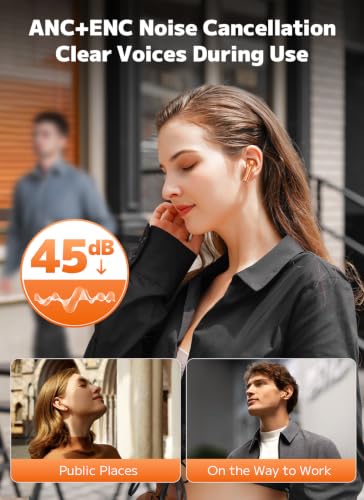 Image of Bucephalus Wireless Earbuds, Bluetooth 5.4 Ear Buds, ENC Noise Cancelling Headphones with 48H Playtime, Bass Stereo Sound, Compatible with iPhone, Android, Pad - Bright Orange