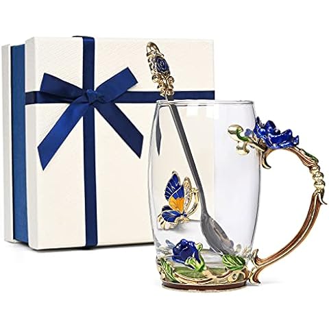YHRJWN Enamel Flower Butterfly Tea Cup Cover