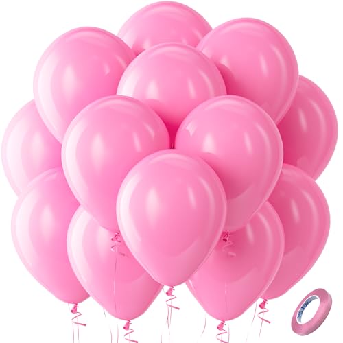 Bezente Pink Balloons Latex Party Balloons - 100 Pack 12 inch Round Helium Pink Balloons for Valentines Day Princess Bachelorette Birthday Wedding Bridal Shower Party Decoration