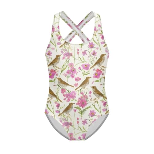 Girls' Adorable Print One-Piece Swimwear, Cross-Back Strap, Soft, Breathable, Light, Ideal Gift for Children's Day
