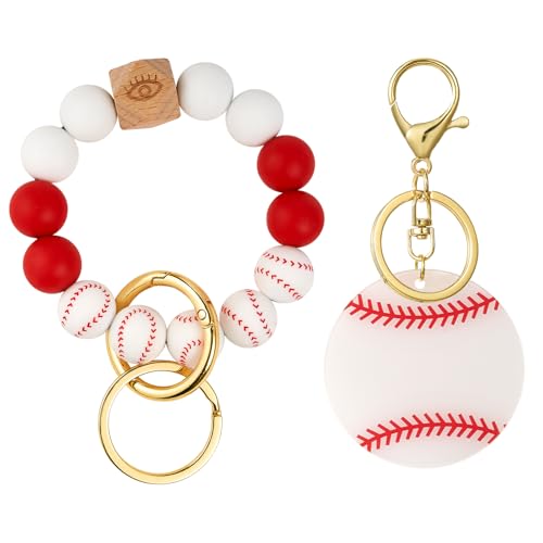 WEWAYSMILE Baseball Silicone Beaded Keychain Wristlet Key Ring Bracelet Suitable