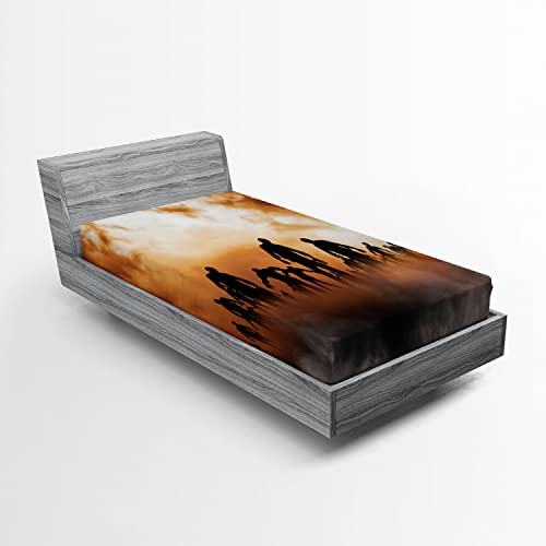 Ambesonne Halloween 2 Pack Fitted Sheet, Zombies Misty, Bed Cover All-Round Elastic Deep Pockets 2 Pieces, Package Contains 2 Twin Size Fitted Sheets, Orange and Black