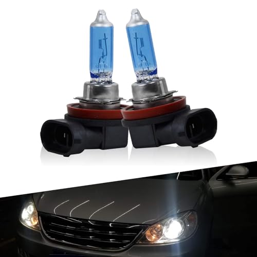 leediga 2 PCS H11 Car Fog Light Bulb, 12V 100W PGJ19-2 Lamp Holder High Power Super Bright Quartz Glass Halogen Lamp, Universal 360Â° Lighting Accessories, Suitable for Most Car Models (White)