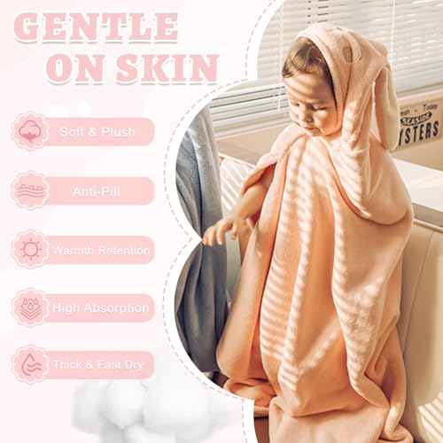 Image of Cute Animal Hooded Baby Towel Soft Coral Fleece Baby Towels with Hood Toddler Bath Towel Large 27 x 55 Inch Ultra Absorbent Hooded Bath Towels for Babies Baby Bath Towel（Pink B