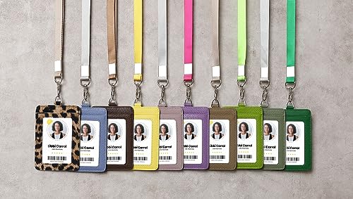Cow Leather ID Badge Holder with Lanyard(Full Grain Leather,3"*4.5"),1 Clear ID Window and 3 Card Slots,Nylon Neck Lanyard with rotatable and Removable Metal Clasp,Vertical Name Badge Holders - Image 2