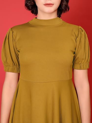 Image of PURVAJA Women's Fit & Flare Knee Length Short Sleeve Turtle Neck Solid Dress