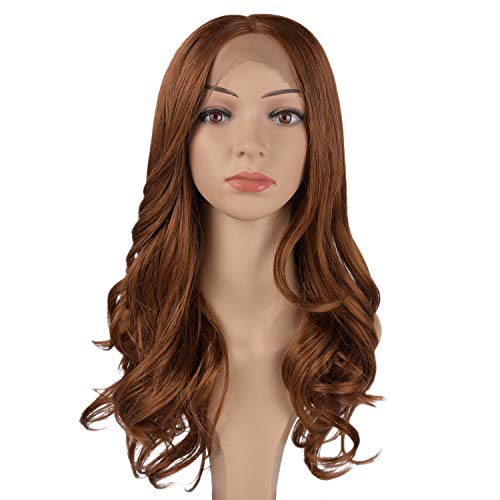Tofafa Auburn Brown Lace Front Wig 100% Heat Resistant Synthetic Hair Long Wave Wig for Women 18 Inches