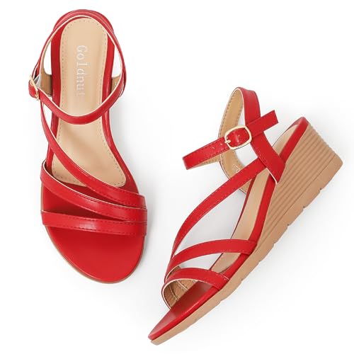 Image of Wedge Sandals for Women Dressy, Comfortable Summer Low Wedges Womens Open Toe Strappy Sandal