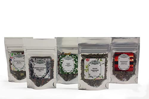 Nelson's Tea - Summer Sipper - Loose Leaf Tea Sampler - Blueberry Acai Mojito, Cherry Coconut Pineapple, Peach Tangerine, Coconut Mango Passionfruit, Raspberry Hibiscus (2 Oz) #TOP21