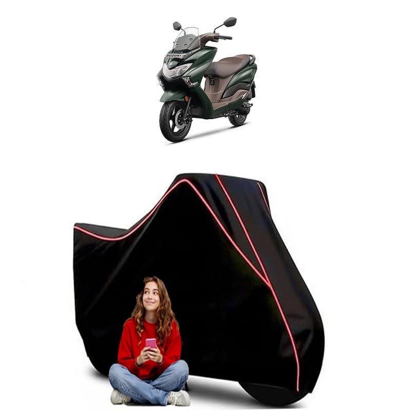 Image of Burgman Scooty Bike Cover Water Resistant Outdoor Use Universal Fit Scooters Motorcycles Heavy Duty UV Protection Dust Rain Scratch Resistant Elastic Bottom Black Blue Piping