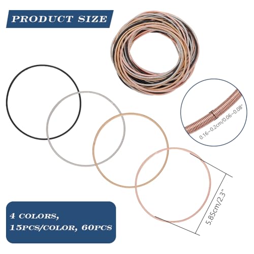UNICRAFTALE 60pcs 4 Colors Guitar String Bracelets 2.3 inch Flexible Steel Wire Layered Bracelet Minimalist Stretch Bracelets Stackable Wearing Wrap Bracelet Jewelry Gift3