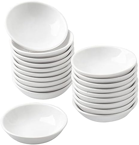 UIBFCWN Sauce Dish Dipping Bowls, 20 Pack Ceramic Dip Bowls Set, 1.2 Oz Soy Sauce Dish, White Dipping Bowls Bulk, Asian Sauce Bowls for Ketchup, BBQ, Condiments, Appetizer