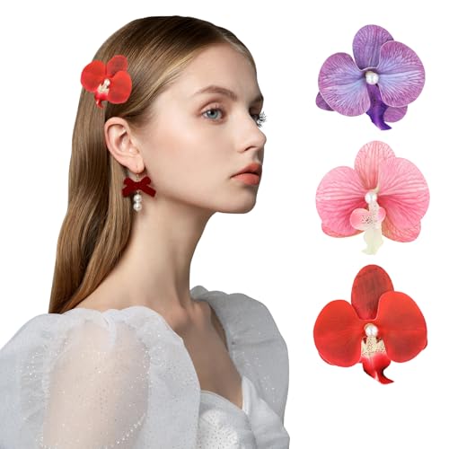 Ziyonix Lot de 3 Barrettes à Cheveux en Forme de Fleur Hawaïenne avec Orchidée Papillon Été Fleur Barettes Cheveux Fille Accessoires pour Vacances et...