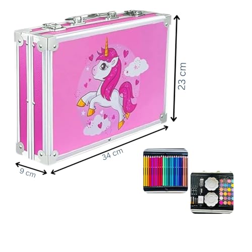 Image of TEKCOOL Art Set for Kids, 145 Pieces Drawing Kit with Colour Pencils, Oil Pastels, Paint Brushes, Unicorn Theme Art Set