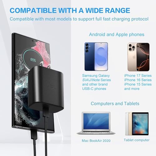 Image of USB C Charger Block for Samsung Phone 45W, USBC Super Fast Charging Plug Fit Galaxy S25 S24 Ultra S23 S22 S21 S20 Note20 / iPhone 17 Air 16e 16 15 14 13 Pro Max, Type C Wall Charger Power Adapter
