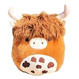WeightedPlush 12'' Scottish Cow Plush Toy - Soft Stuffed Animal Pillow for Kids, Girls, Boys - Cute Kawaii Brown Fluffy Cow Plushie for Birthdays