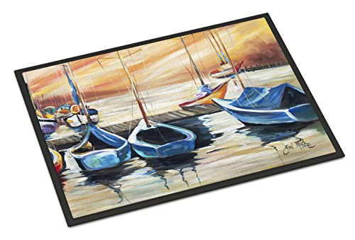 Caroline's Treasures JMK1038MAT Beach View with Sailboats Doormat 18x27 Front Door Mat Indoor Outdoor Rugs for Entryway, Non Slip Washable Low Pile, 18H X 27W
