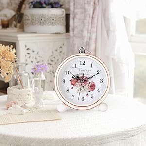 Vintage Alarm Clock 525 Silent Non Ticking Retro Analog Clock Battery Operated Small Desk Clock for BedroomLiving RoomOfficeShelf Decor Peony