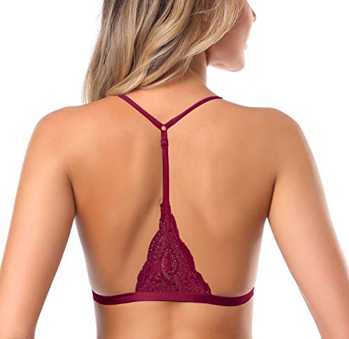 Image of SHEKINI Women's Lace Bra Wireless Padded Triangle Bralettes for Women Front Closure Halter Bras for Women