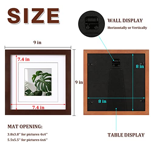 Egofine 8X8 Picture Frame Made Of Solid Wood With Plexiglass, Display Pictures 4X4/6X6 With Mat Or 8X8 Without Mat For Tabletop And Wall Mounting, Walnut Color #TOP5