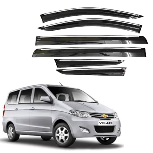 Image of CAR SAAZ Chrome Line Door Visor for Enjoy (2013-2017) (Set of 6 Pcs) | Rain Guard | Wind Deflector