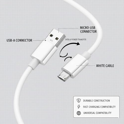 Image of USB to V8 Braided Charging Cable 1 Meter | PVC Design, Fast Charge & Data Transfer | Compatible with Micro USB Phones, Power Banks, Bluetooth Speakers - White
