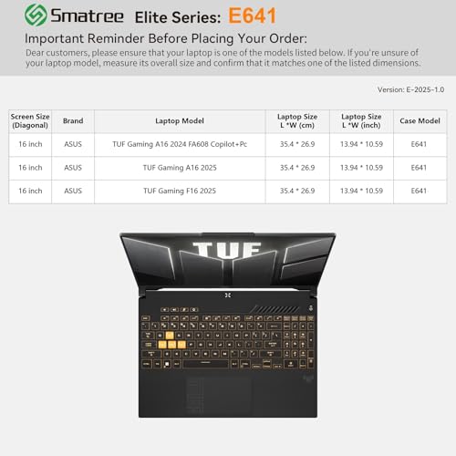 Image of Smatree Laptop Sleeve for 16 inch ASUS TUF Gaming A16 2025 /2024 | for 16 inch ASUS TUF Gaming F16 2025,Protective Computer Case with Accessory Pocket,Patented Shockproof Design (E641)