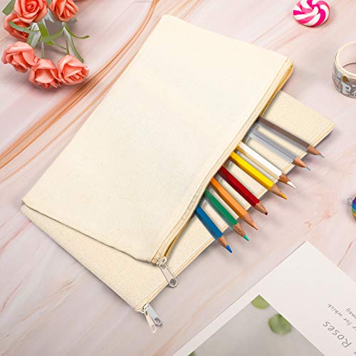 40 Pieces Canvas Pencil Pouch Zipper Makeup Cosmetic Bags Case Blank Craft Diy Bags Multipurpose Toiletry Stationary Storage Bag For Women Students Travel School (White) #TOP3